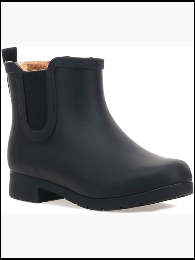 Waterproof Chelsea Bootie Slip On Ankle Rain Boots Faux Fur Lining Winter